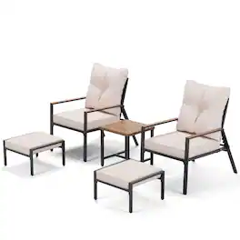 Yardgrace - 5-Piece All-Weather Patio Conversation Set with Adjustable Reclining Chairs, Ottomans & Coffee Table - Brown