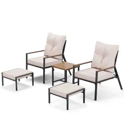 Front. Yardgrace - 5-Piece All-Weather Patio Conversation Set with Adjustable Reclining Chairs, Ottomans & Coffee Table - Brown.
