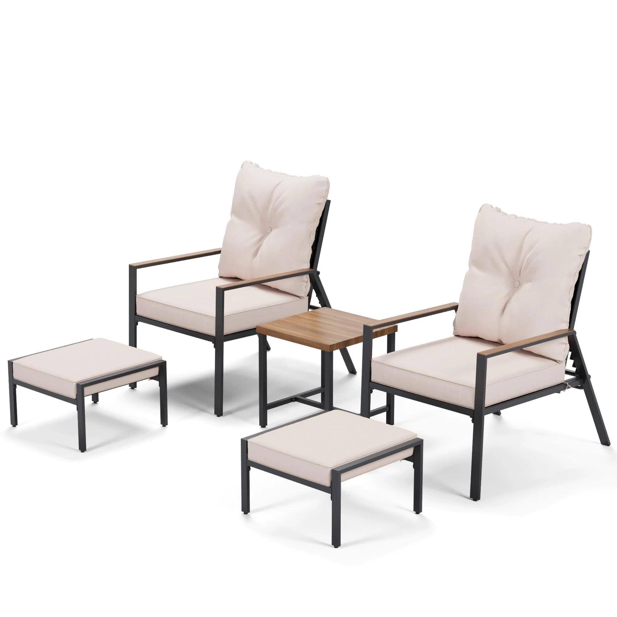 Front. Yardgrace - 5-Piece All-Weather Patio Conversation Set with Adjustable Reclining Chairs, Ottomans & Coffee Table - Brown.