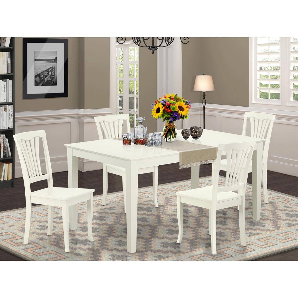 Left. East West Furniture - Dining Room Set Linen White - Brown.