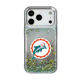 Keyscaper - NFL - Miami Dolphins Linen Logo iPhone Glitter Case - 14 - Multicolor