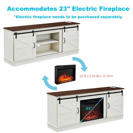 Accommodates 23" Electric Fireplace  
*Electric fireplace needs to be purchased separately  

23" D x 5.16" W x 17.13" H