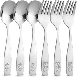 Zulay Kitchen - 6 Pieces Toddler Utensils - Kids Stainless Silverware Set - Children & Toddler Safe Forks & Spoons - Silver