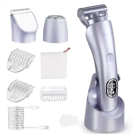 Front. HATTEKER - 3-in-1 Women’s Electric Shaver & Bikini Trimmer IPX7 Waterproof USB Rechargeable Razor for Legs, Underarms, Bikini Area - purple.