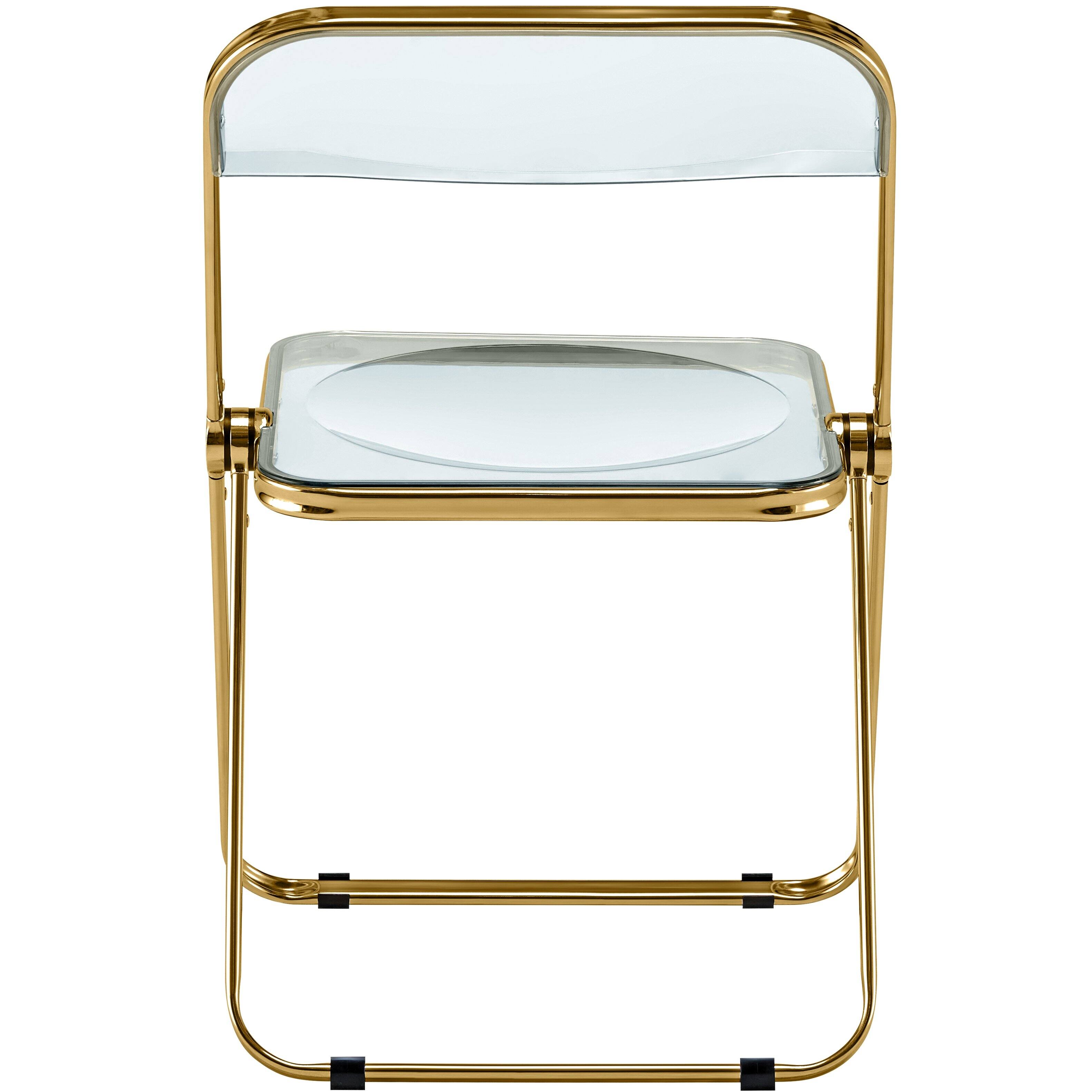 Alt View 3. LeisureMod - Lawrence 4-PCS Modern Acrylic Folding Chair with Gold Chrome Steel Frame - Space-Saving Portable Chair - Jade Green.
