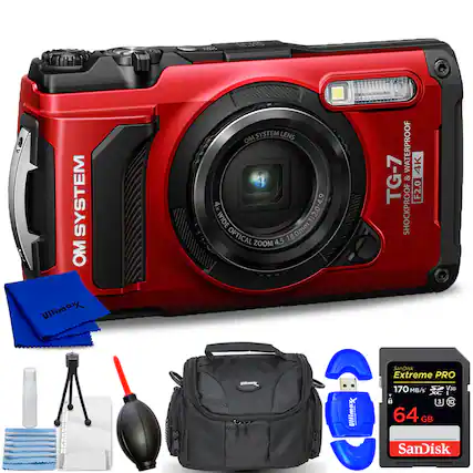 SYSTEM OM SYSTEM LENS
4.9 4x WIDE 1:2.0 18.0mm
OPTICAL ZOOM 4.5
WATERPROOF 4K TG-7 & F2.0
SHOCKPROOF
Ultimax SanDisk Extreme PRO
170 MB/s V30
64 GB
SanDisk