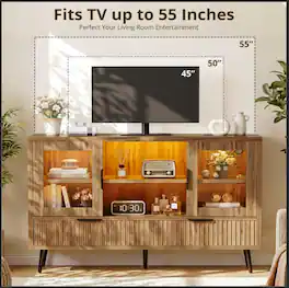 Aheaplus - 45" RGB LED TV Stand with Power Outlet, Media Console with Storage for 30"-50" Flat-Screen TVs - Yellow Oak