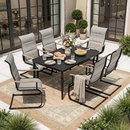 Nuu Garden - 7-Piece Patio Dining Set with Umbrella Hole, Breathable Textilene Fabric - Brown and Black