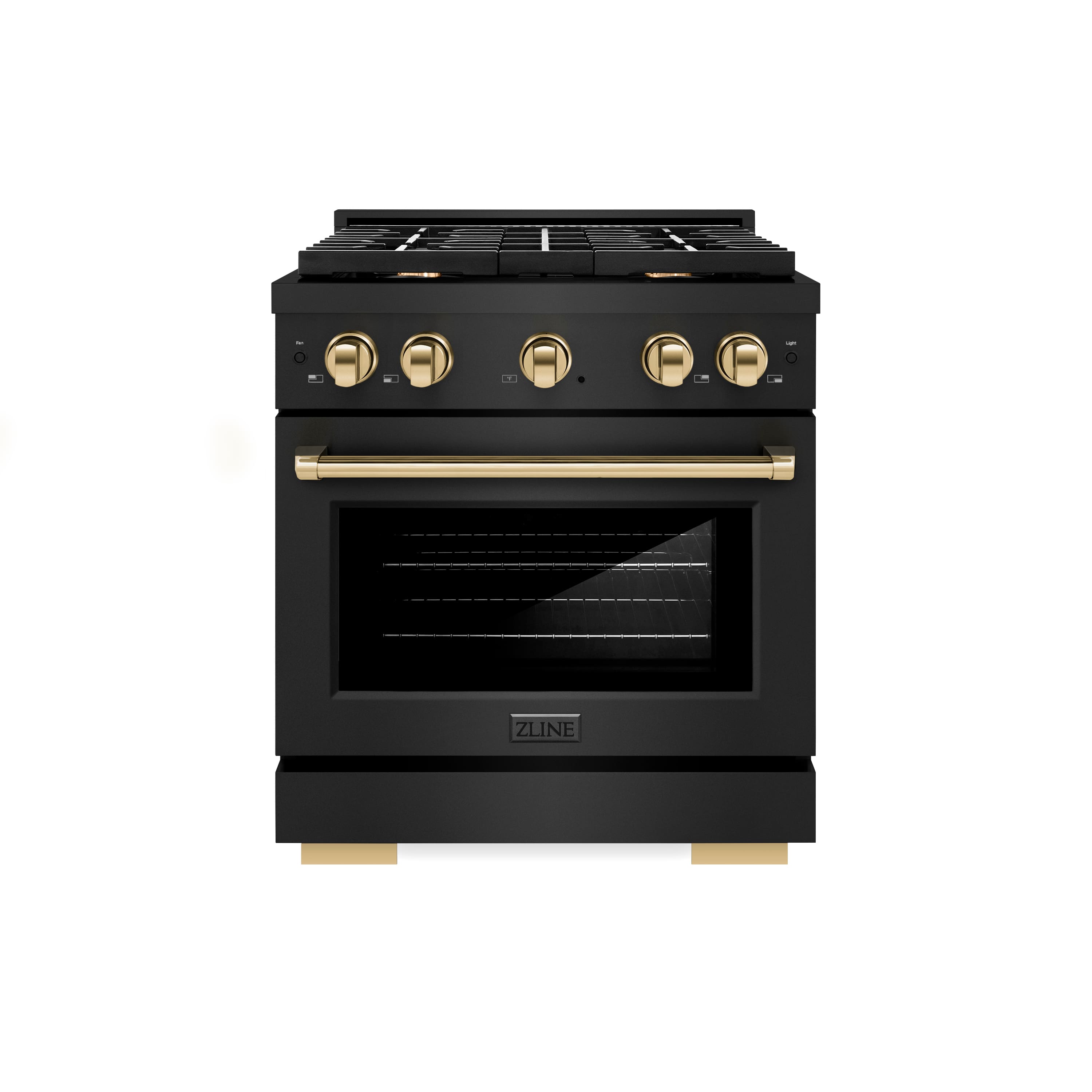 ZLINE - Autograph 30" Paramount Black Stainless Gas Range w/ 4 Burners & Gold Accents (SGRBZ-30-G) - Black Stainless Steel - Front_Zoom