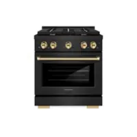 ZLINE - Autograph 30" Paramount Black Stainless Gas Range w/ 4 Burners & Gold Accents (SGRBZ-30-G) - Front_Zoom