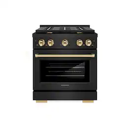 ZLINE - Autograph 30" Paramount Black Stainless Gas Range w/ 4 Burners & Gold Accents (SGRBZ-30-G) - Black Stainless Steel