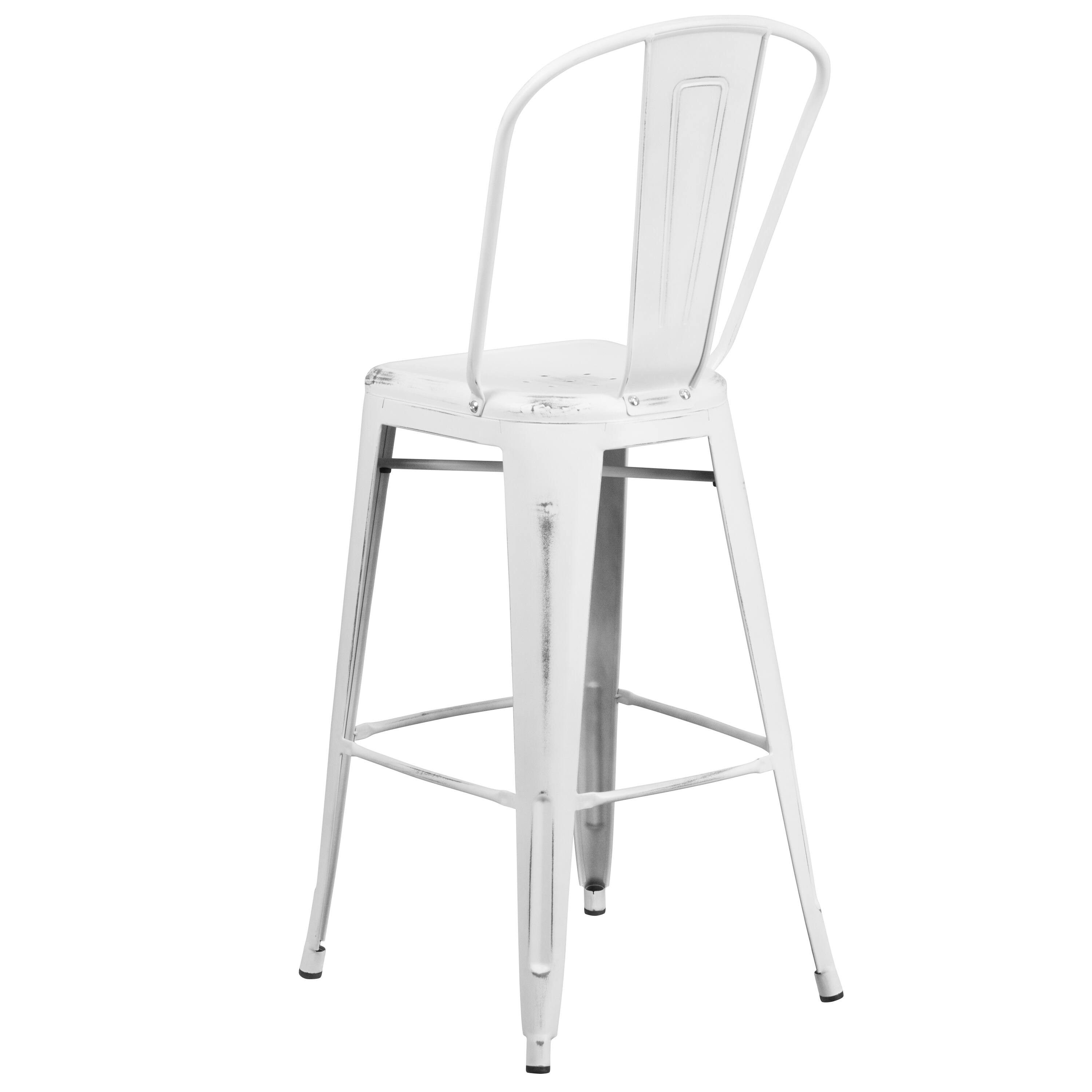 Alt View 5. Emma + Oliver - Commercial Grade 30"H Distressed Colorful Metal Indoor-Outdoor Barstool w/ Back - White.