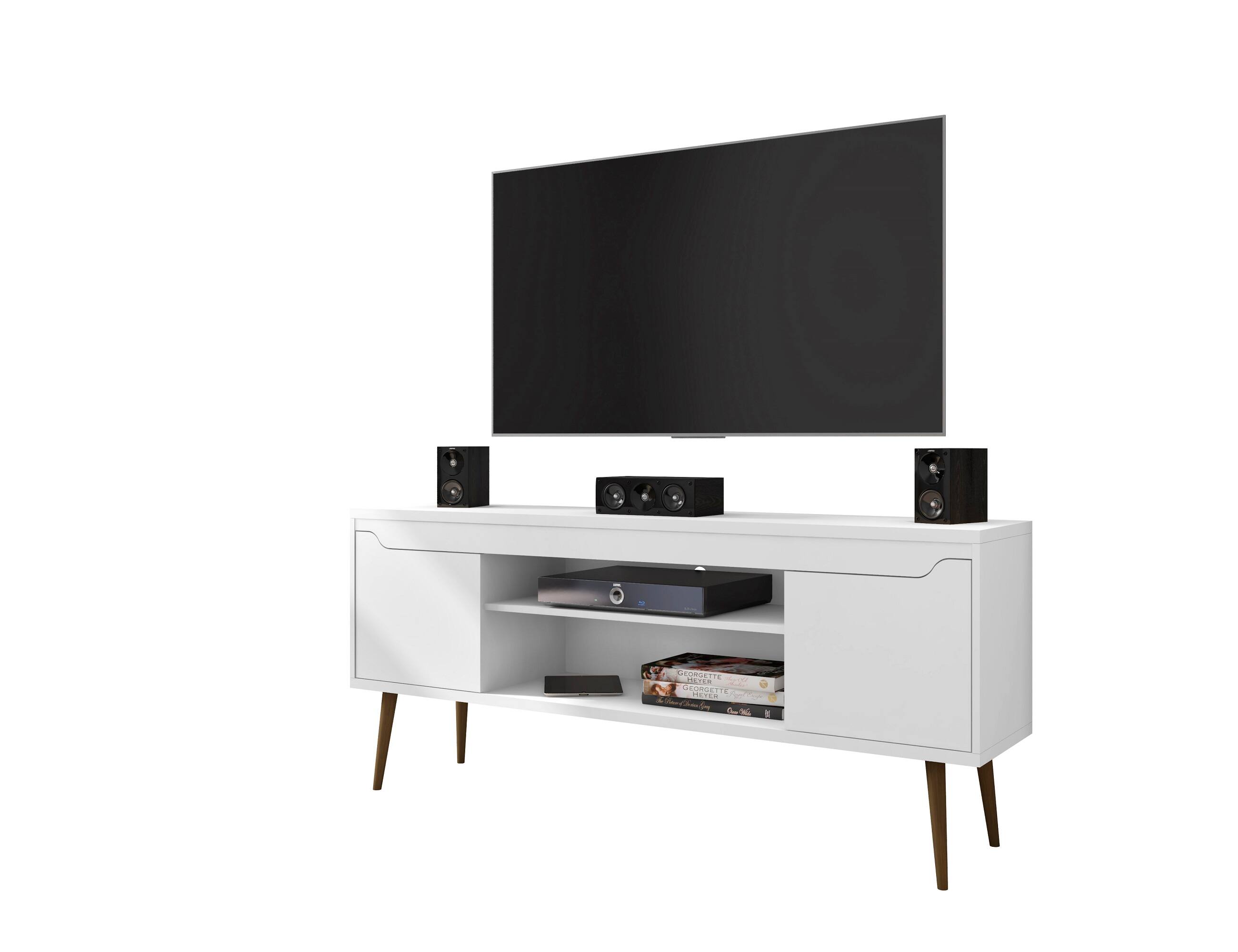 Front. TinyHomie - 63in TV Stand in White - White.
