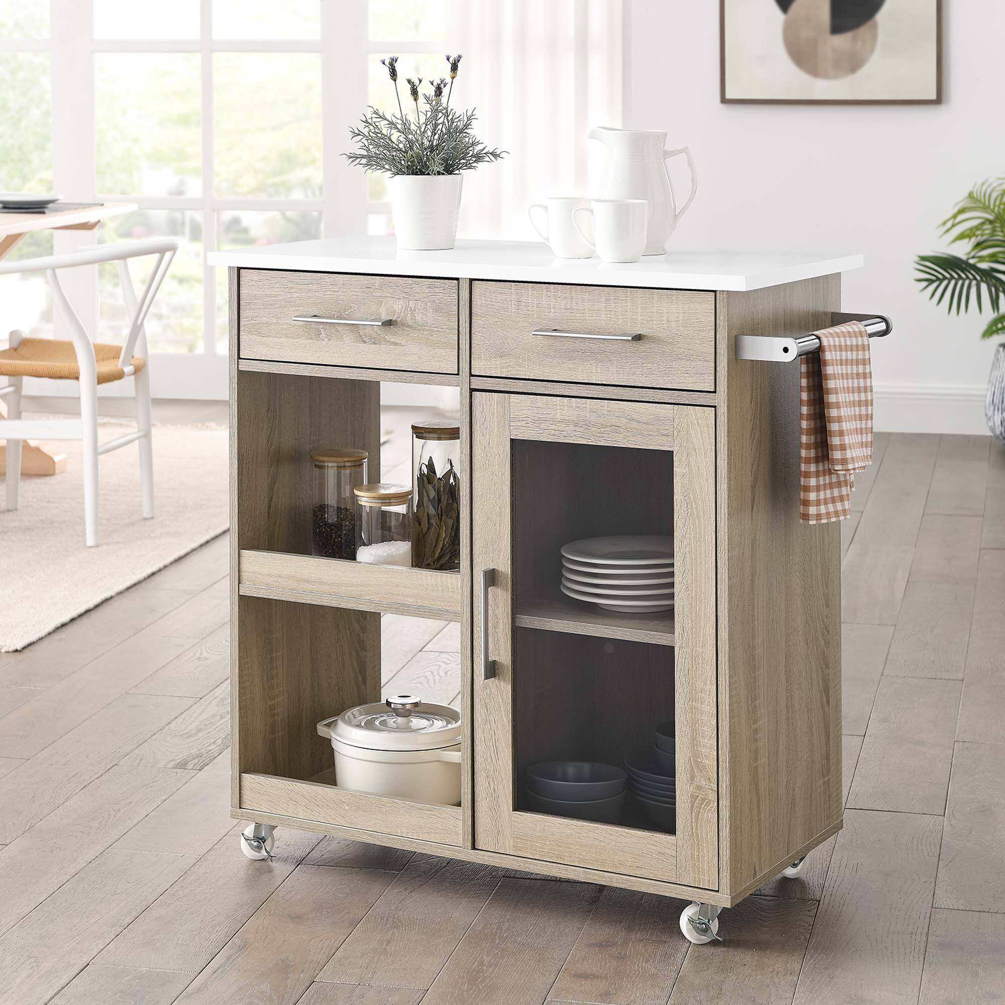 Front. Modway - Culinary Kitchen Cart With Towel Bar by Modway - Oak White.