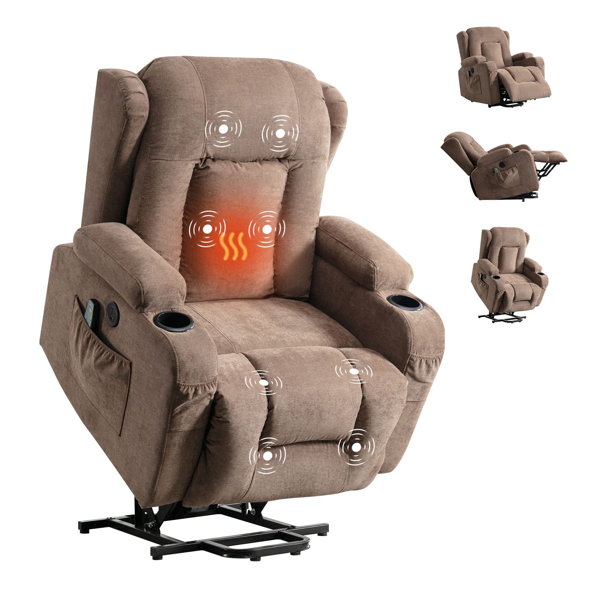 Front. Boyel Living - Power Lift Recliner Chair Recliners with Heat and Massage Recliner Chair - Brown.