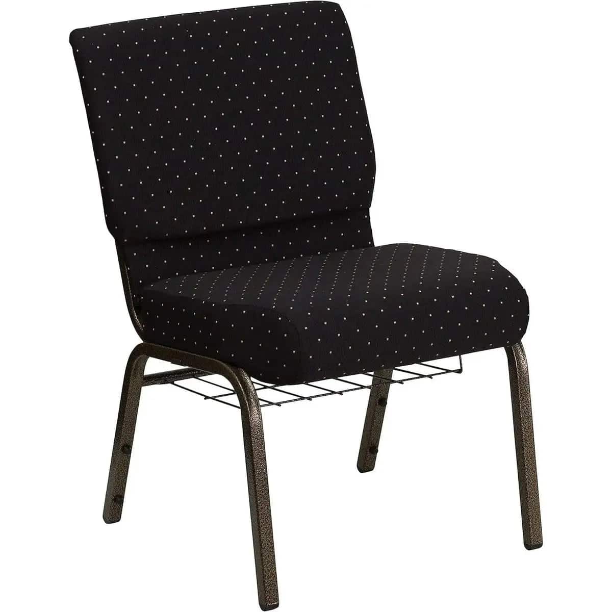 Flash Furniture - HERCULES Series 21" W Church Chair with Cup Book Rack - Black Dot Patterned Fabric/Gold Vein Frame