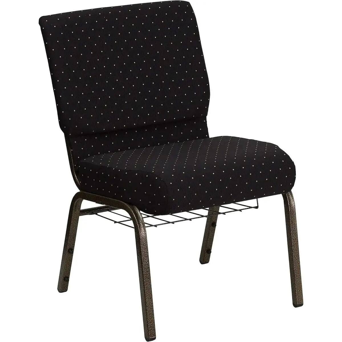 Flash Furniture - HERCULES Series 21" W Church Chair with Cup Book Rack - Black Dot Patterned Fabric/Gold Vein Frame