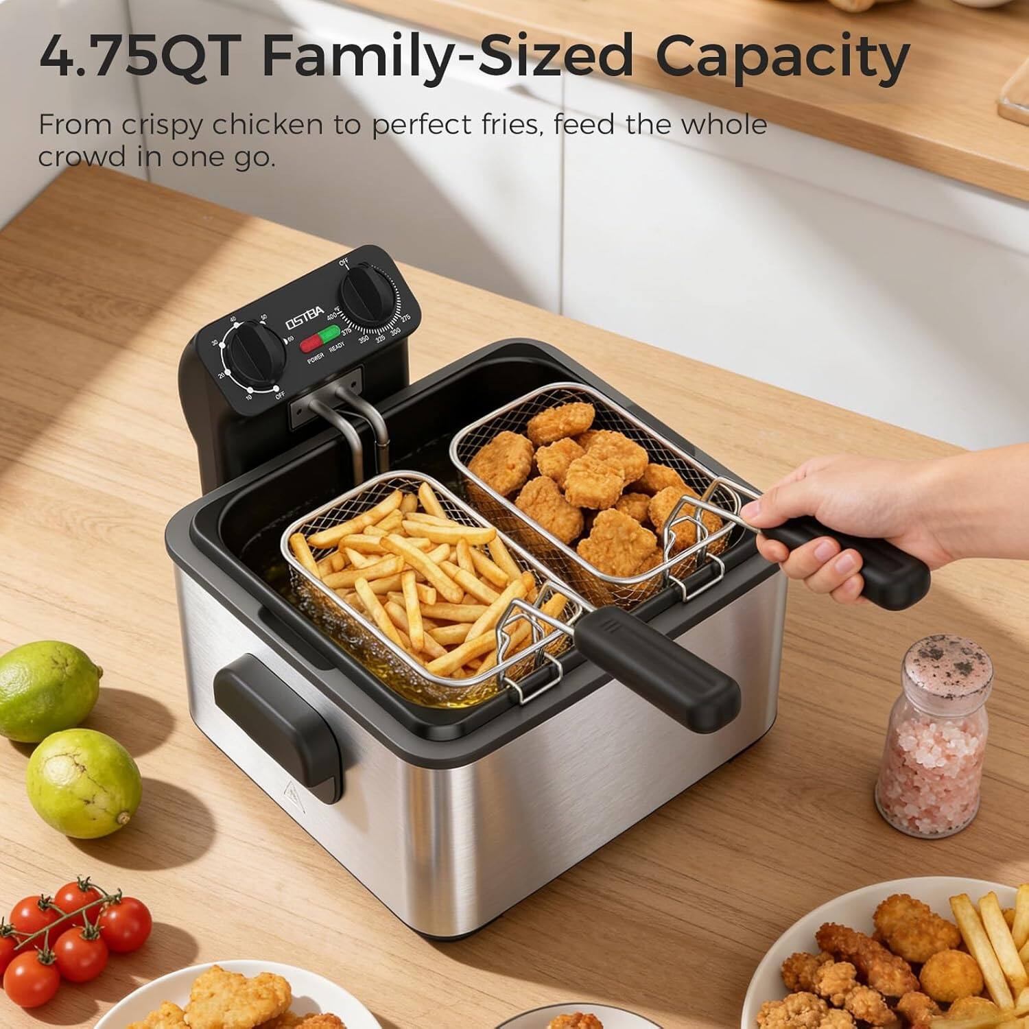 4.75QT Family-Sized Capacity

From crispy chicken to perfect fries, feed the whole crowd in one go.