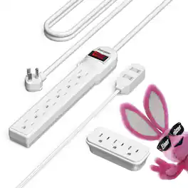 Energizer - Set of 3 Power Outlets – Total 12 Outlets: 3-Outlet Wall Extender, 3-Outlet 5ft Cord, 6-Outlet 3ft Strip - White