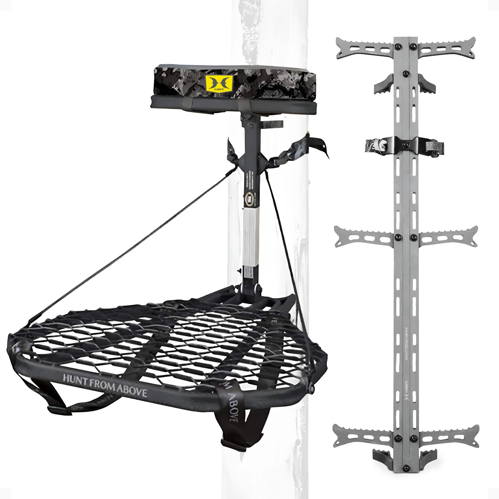 Hawk - Combat Hang On Tree Stand with Set of 3 Helium Treestand Climbing Sticks - Black