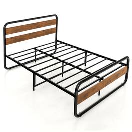 Costway - Full Metal Bed Frame Arc Platform Headboard Footboard Mattress Foundation - Natural