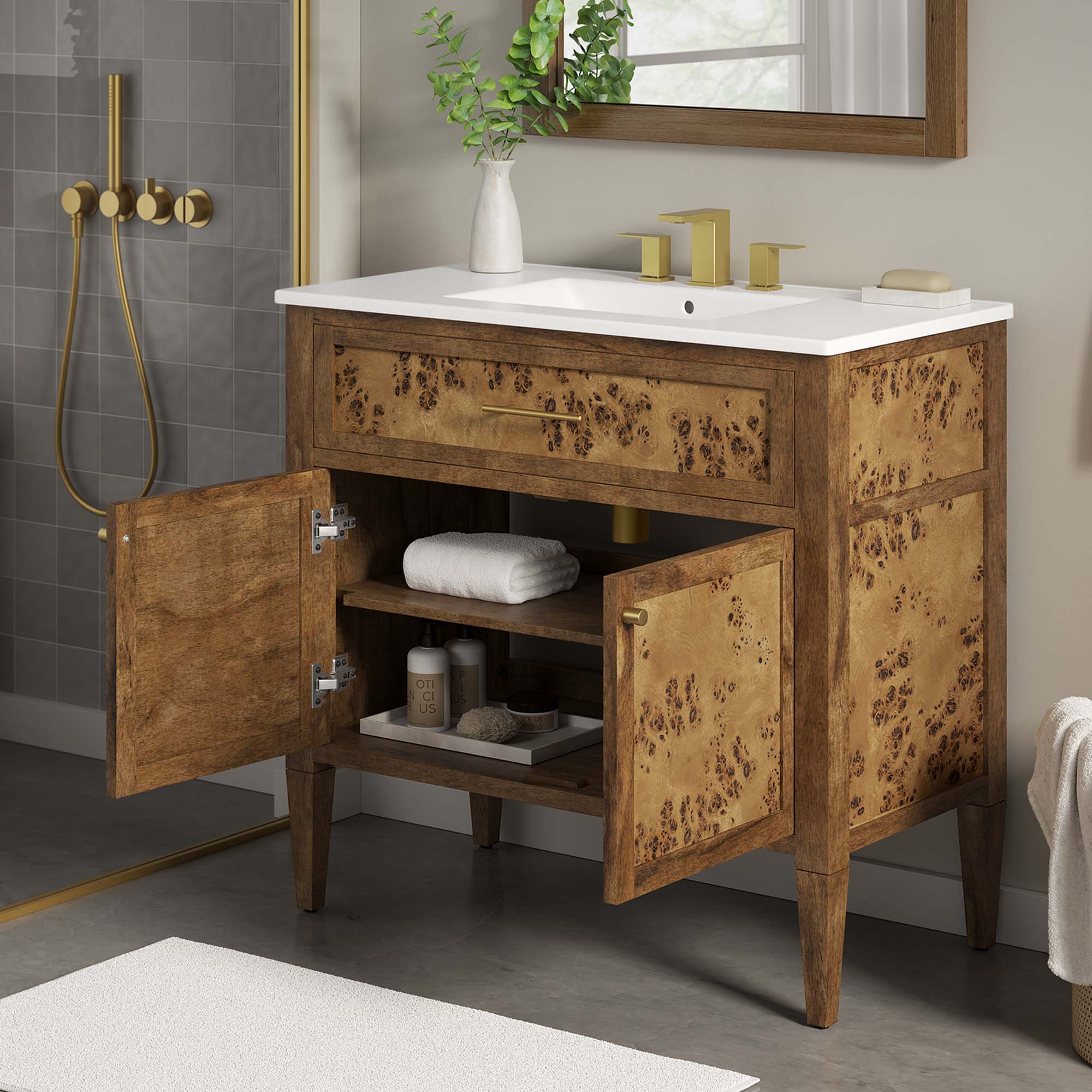 Alt View 1. Modway - Elysian Bathroom Vanity Basin Included by Modway - White Brown.