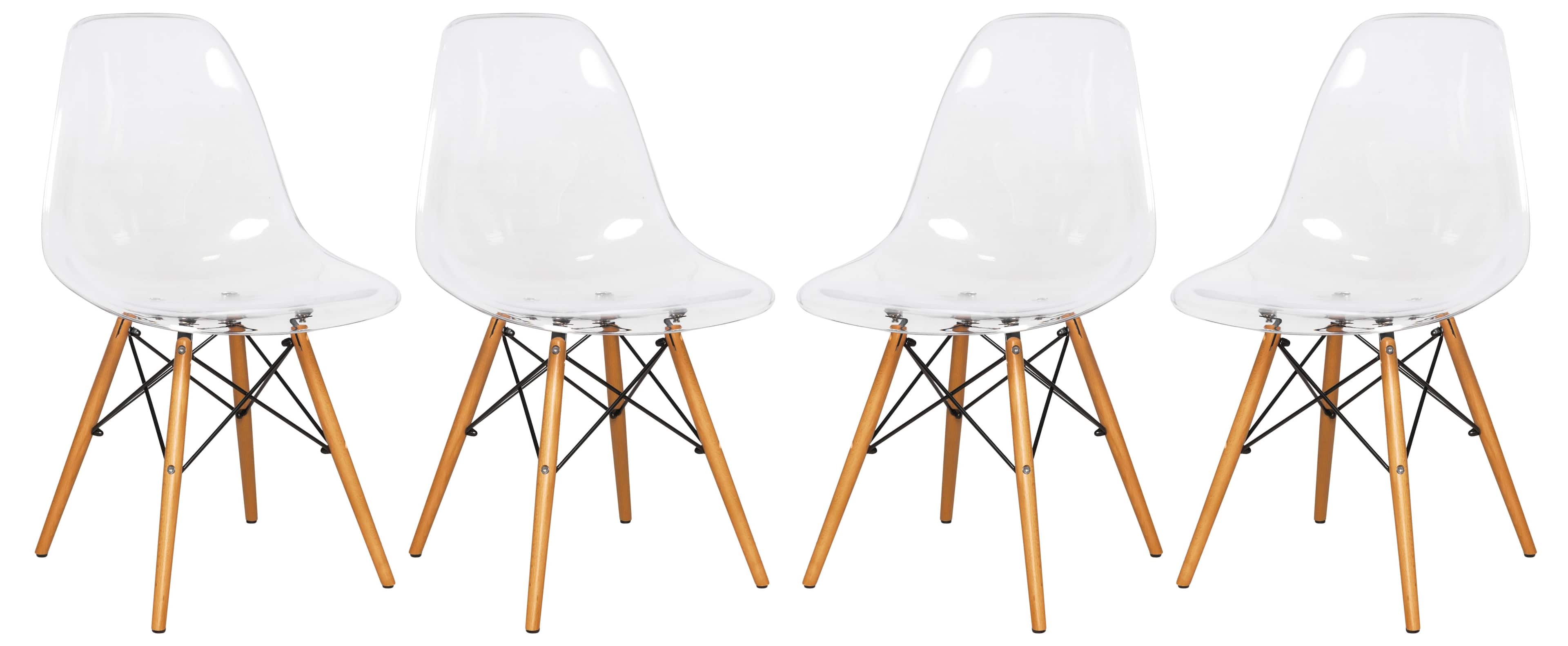 LeisureMod - Dover 4-PCS Modern ABS Plastic Dining Chair - Wood Dowel Legs Accent Chair - Clear price history on PriceWatchPro