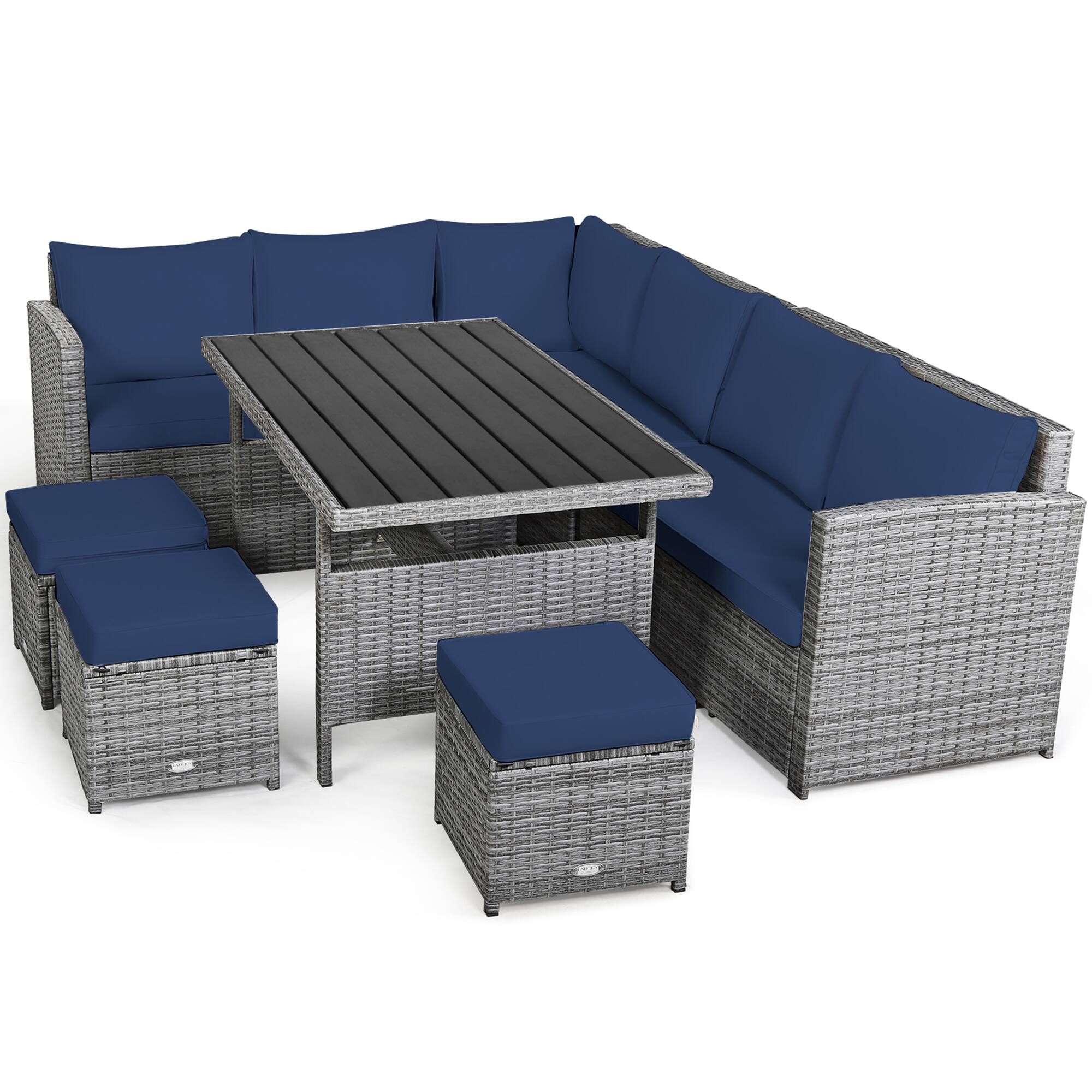 Alt View 1. Gymax - Gymax 7PCS Rattan Patio Sectional Sofa Set Conversation Set w/ Navy Cushions - Navy.