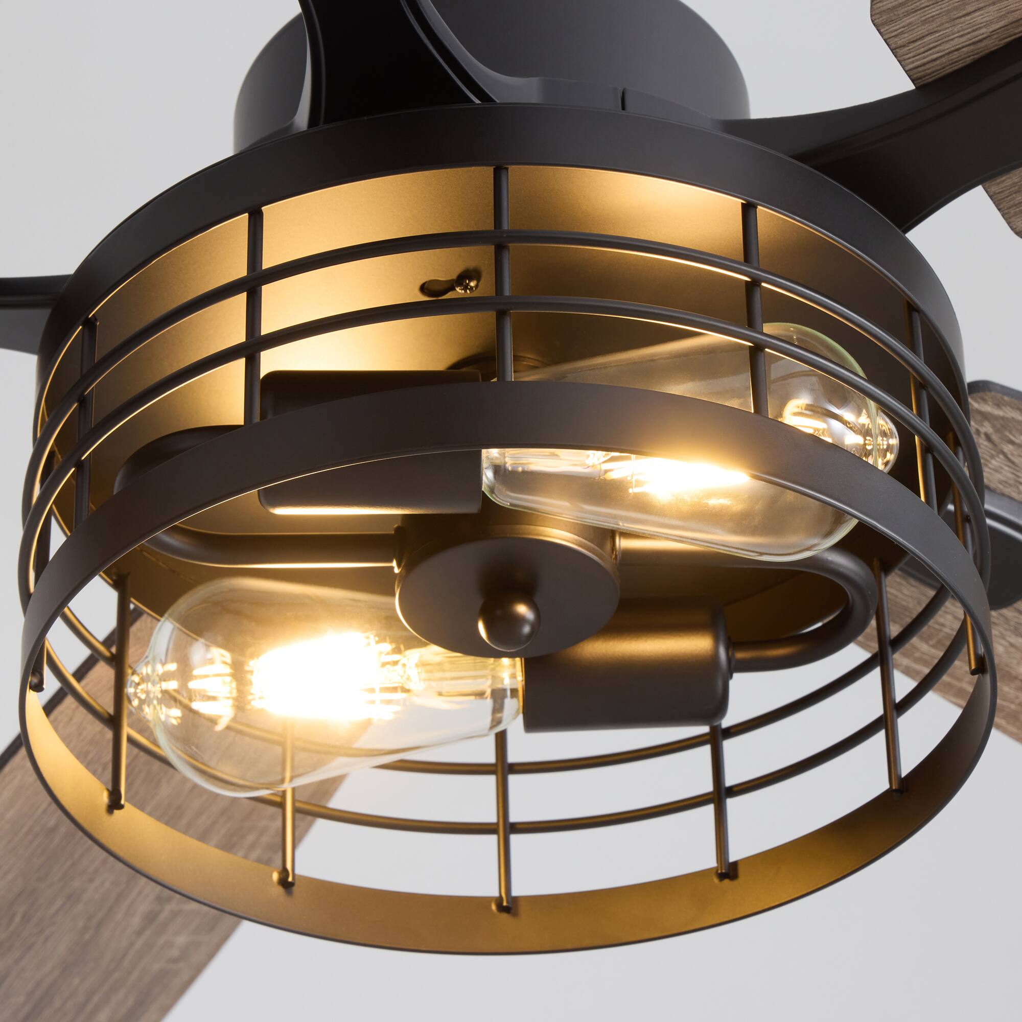Alt View 6. Siljoy - 52 Inch Matte Black Industrial Iron Cage Ceiling Fan with Lights APP Control for Indoor Patio - Black.