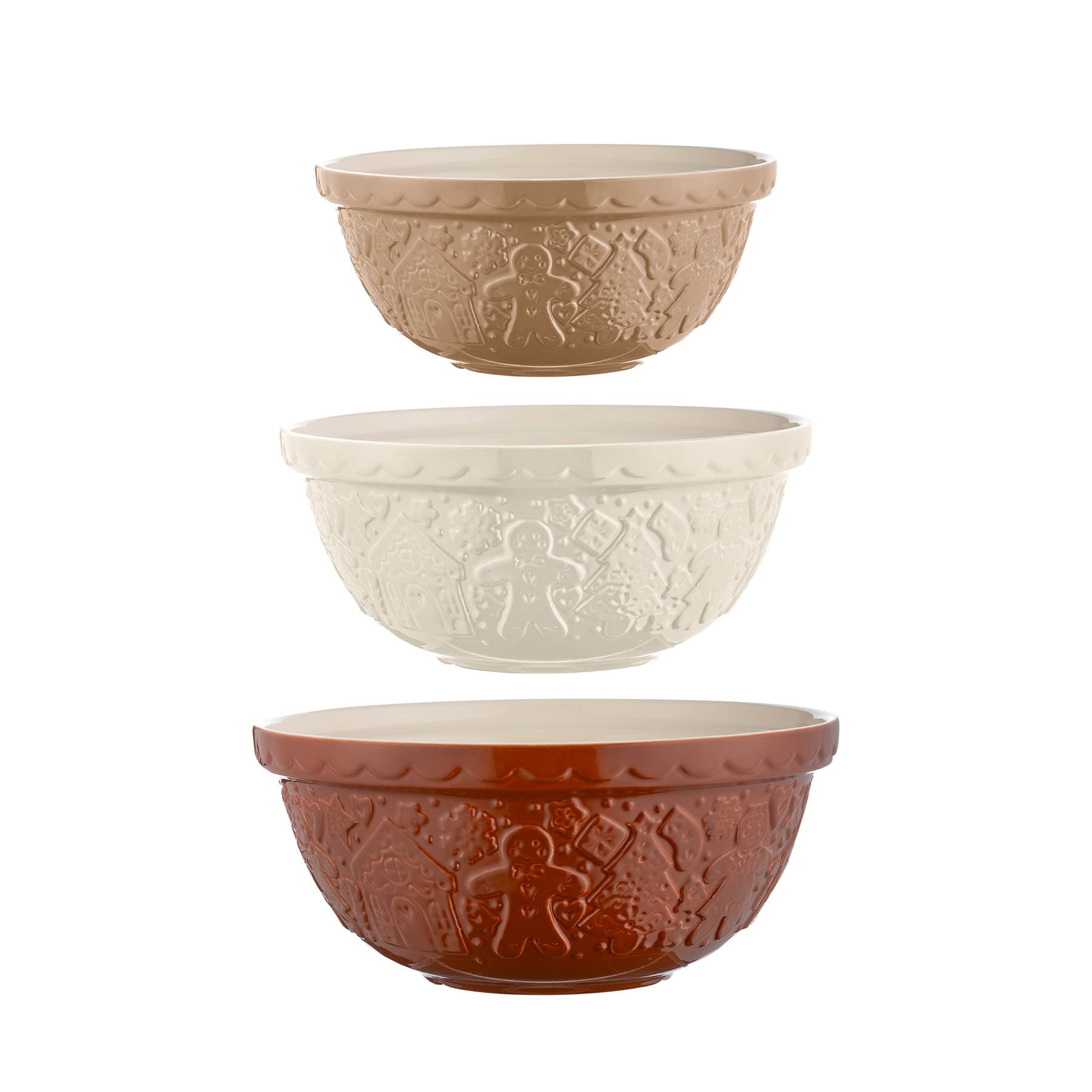 Mason Cash - Gingerbread Lane Mixing Bowl Set of 3 | Stoneware Nesting Bowls, Holiday Theme - Multicolored