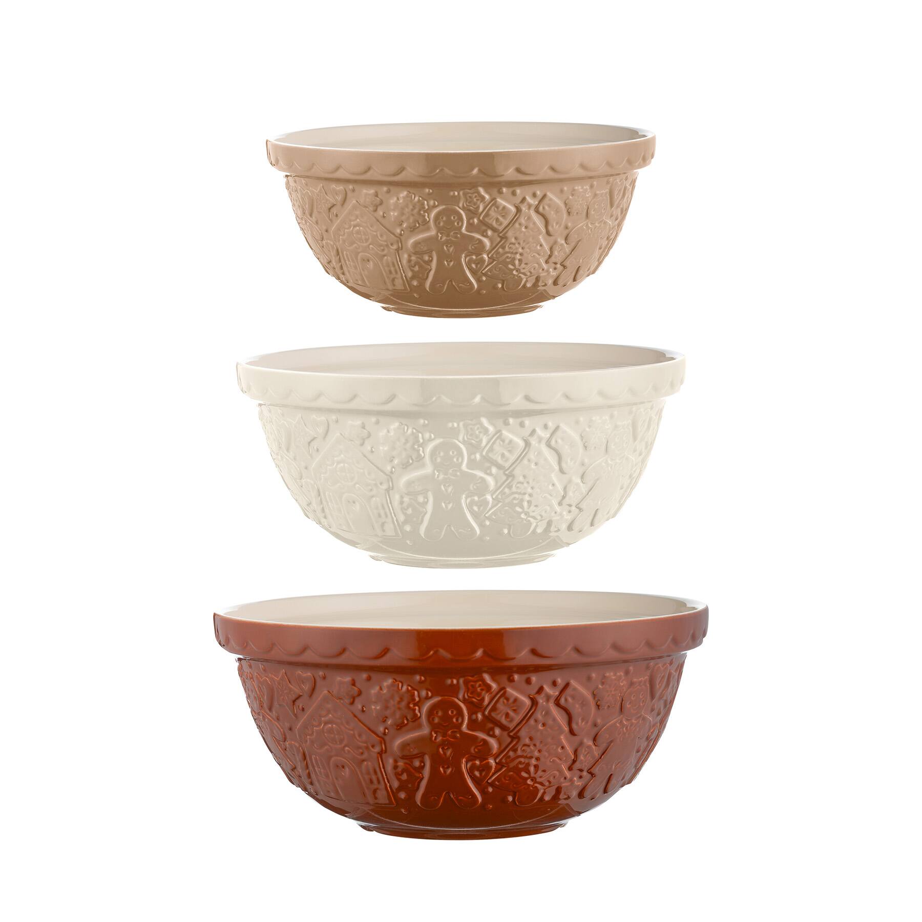 Front. Mason Cash - Gingerbread Lane Mixing Bowl Set of 3 | Stoneware Nesting Bowls, Holiday Theme - Multicolored.