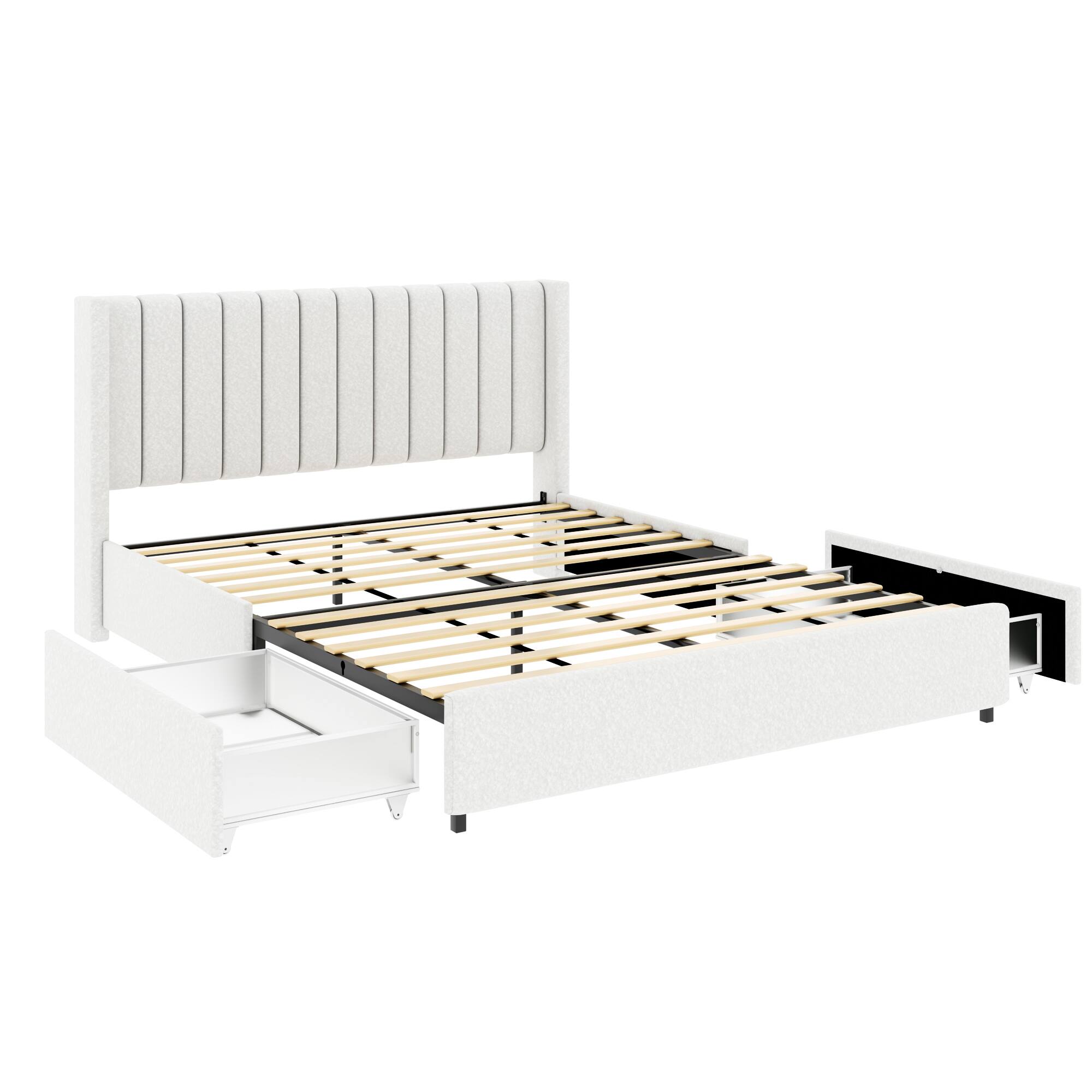 Spaco - Queen Size Storage Bed Frame, Patented 2 Drawers, Tufted Headboard, No Box Spring Needed for Bedroom - Ivory