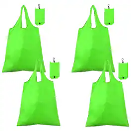 Unique Bargains - 4pcs Foldable Travel Bag Lightweight Polyester Reusable Grocery Tote Pouch for Women and Men Travel Beach Storage - Light Green