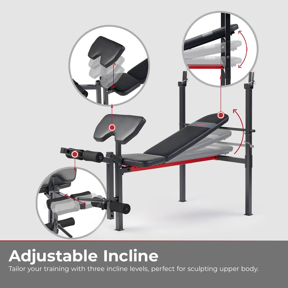Adjustable Incline

Tailor your training with three incline levels, perfect for sculpting upper body.