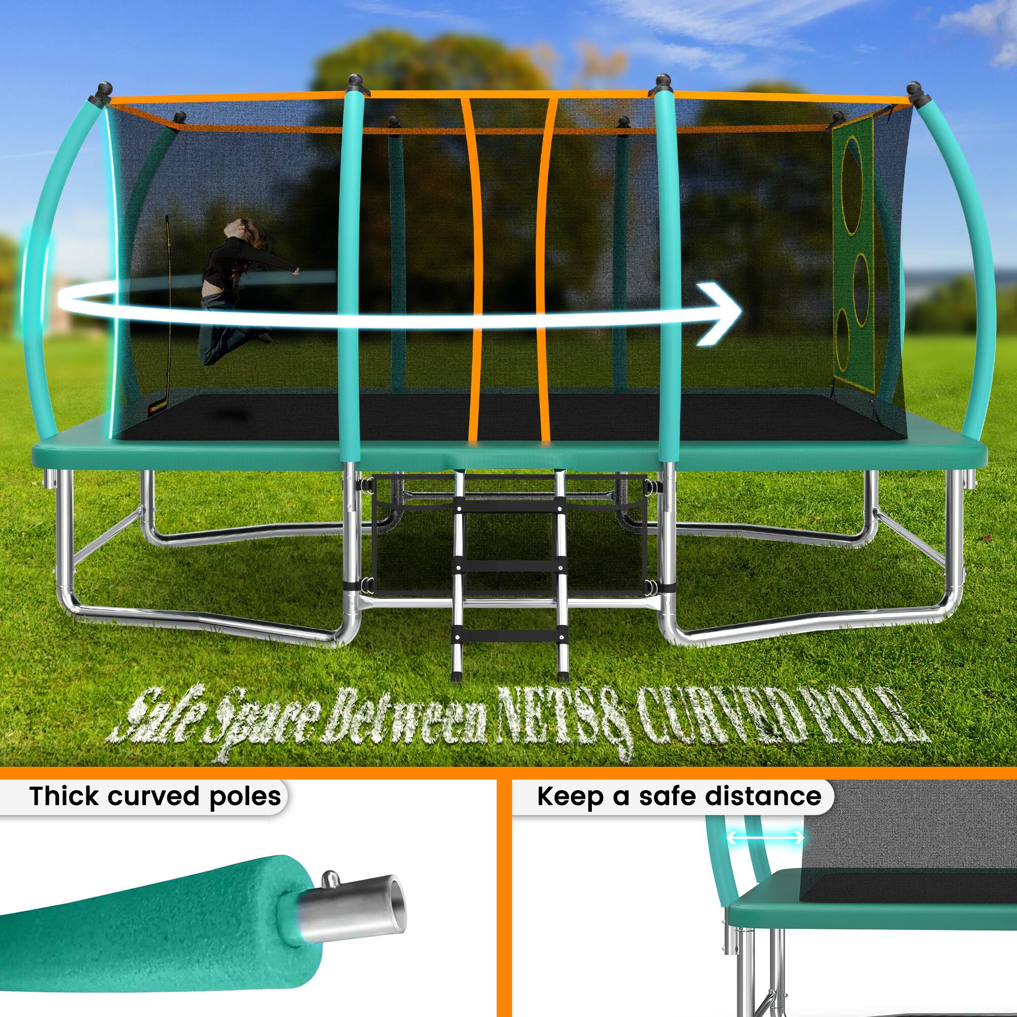 Safe Space Between Nets & Curved Poles

Thick curved poles

Keep a safe distance