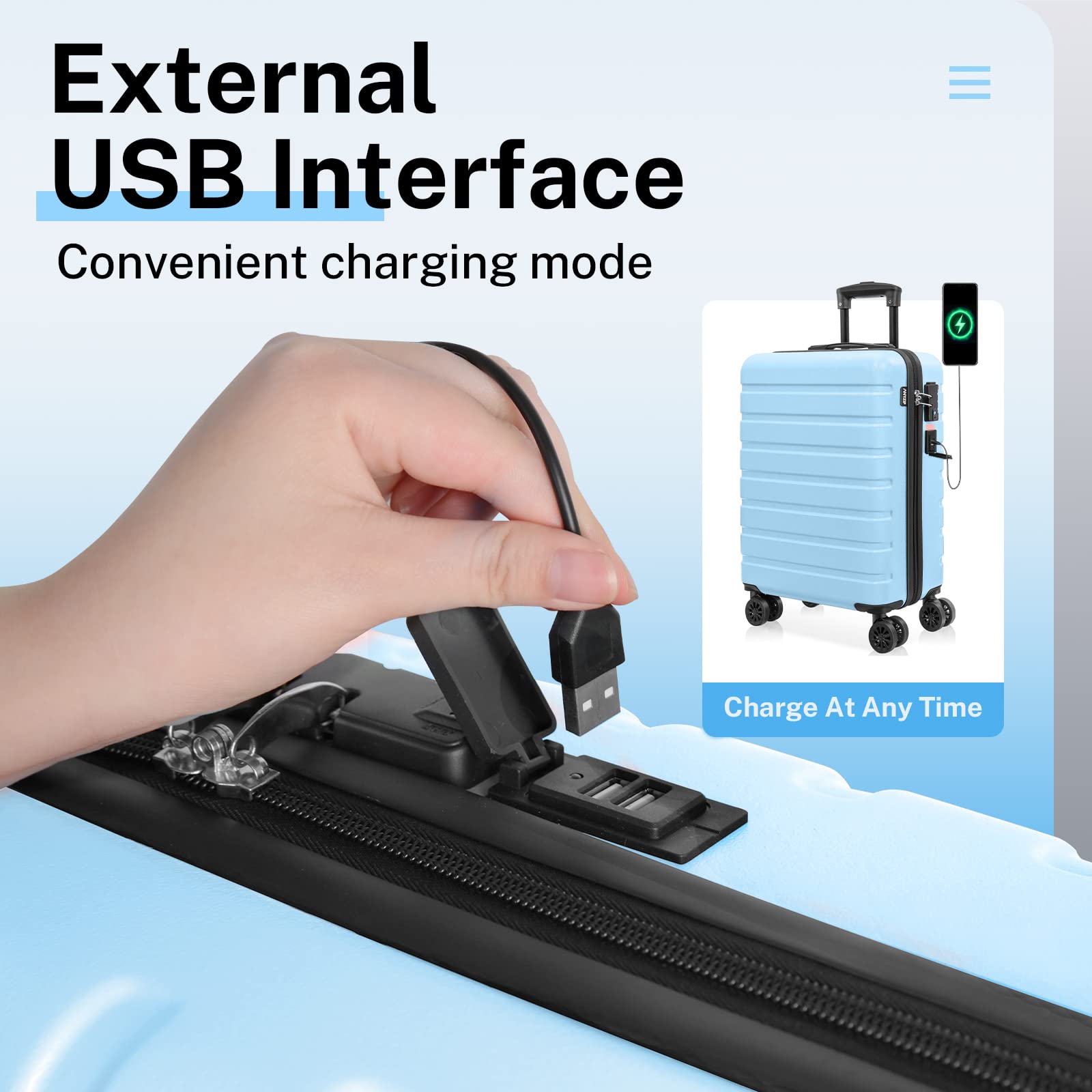External USB Interface  
Convenient charging mode  
Charge At Any Time