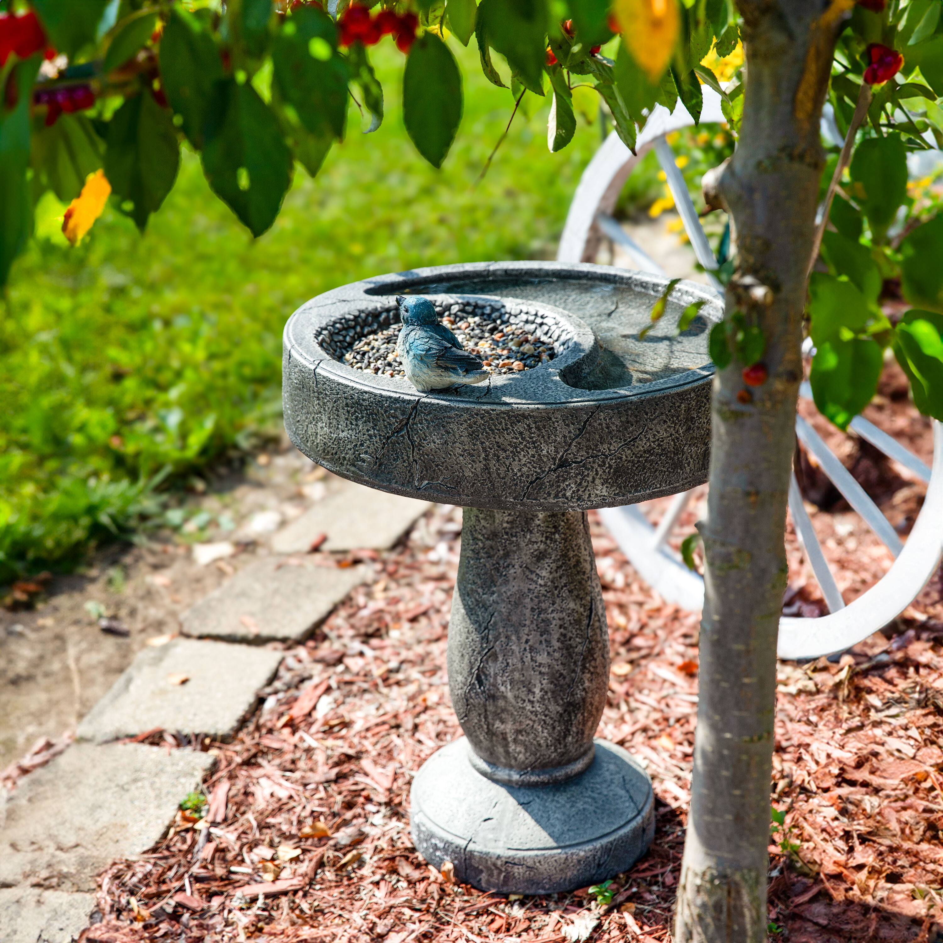 Alt View 2. Sunnydaze - Bird Bath with Birdseed Feeder Compartment - 29" - Gray.