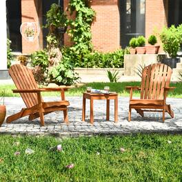 Gymax - 3PCS Eucalyptus Adirondack Chair Set w/ Side Table Outdoor Patio - Natural