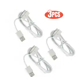 Qixxronics - 3pack 3ft USB to 30-Pin Charger Cable for iPhone 4/4s/3G/3GS, iPad 1 2 3, iPod Touch 4 3 2 1, iPod Classic 3 2 1 - White