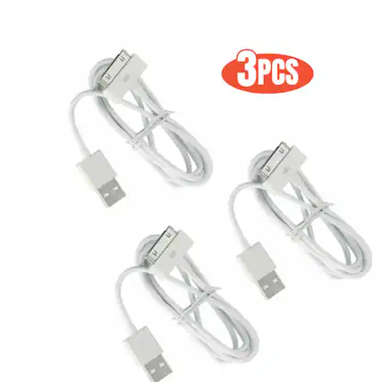 Front. Qixxronics - 3pack 3ft USB to 30-Pin Charger Cable for iPhone 4/4s/3G/3GS, iPad 1 2 3, iPod Touch 4 3 2 1, iPod Classic 3 2 1 - White.