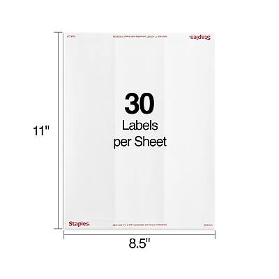 Staples  
30 Labels per Sheet  
11" x 8.5"