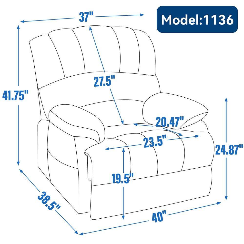 Model: 1136

- Width: 41.75"
- Depth: 38.5"
- Height: 40"
- Seat Height: 19.5"
- Seat Depth: 23.5"
- Armrest Height: 27.5"
- Armrest Width: 20.47"
- Back Height: 37"
- Back Width: 24.87"