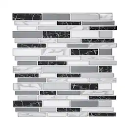 VEVOR - Peel and Stick Backsplash 10-Sheet, 12 x 12 x 0.78 inch / 305 x 305 x 2.0 mm Self-Adhesive Wall Tiles - Gray and white alternating