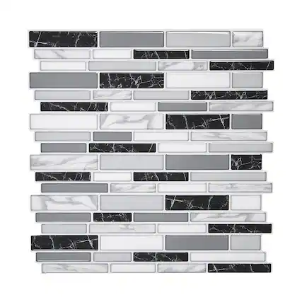 Front. VEVOR - Peel and Stick Backsplash 10-Sheet, 12 x 12 x 0.78 inch / 305 x 305 x 2.0 mm Self-Adhesive Wall Tiles - Gray and white alternating.