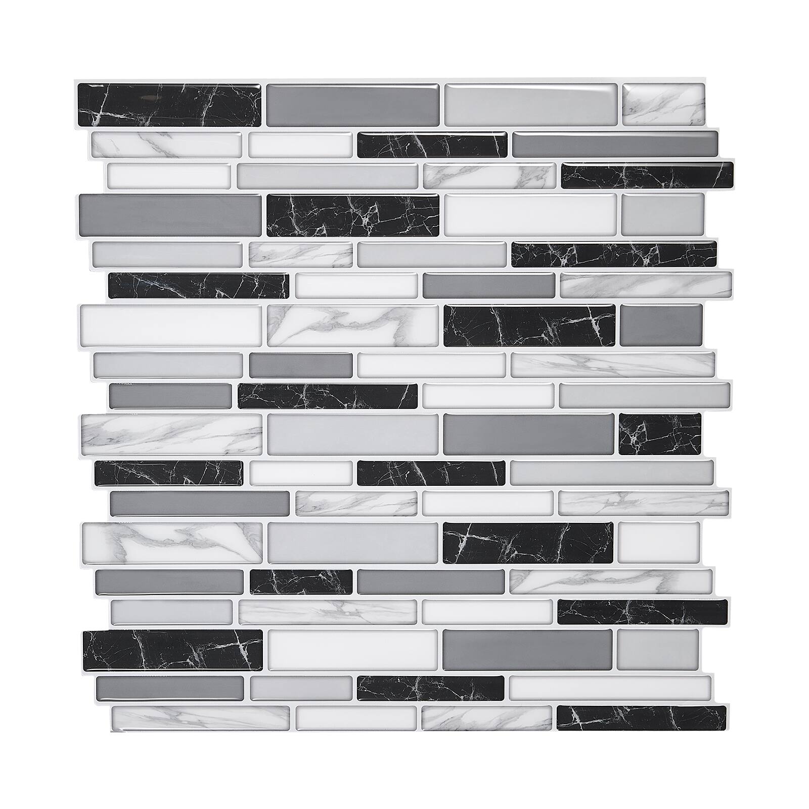 Front. VEVOR - Peel and Stick Backsplash 10-Sheet, 12 x 12 x 0.78 inch / 305 x 305 x 2.0 mm Self-Adhesive Wall Tiles - Gray and white alternating.