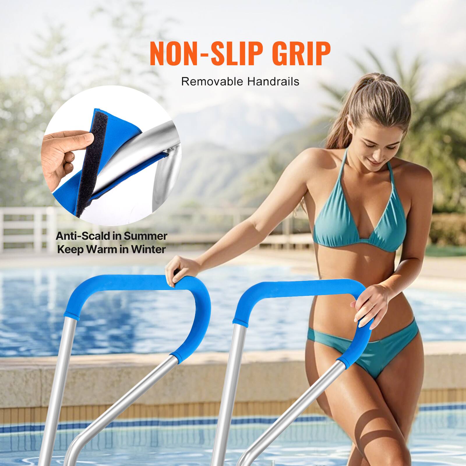 NON-SLIP GRIP  
Removable Handrails  

Anti-Scald in Summer  
Keep Warm in Winter