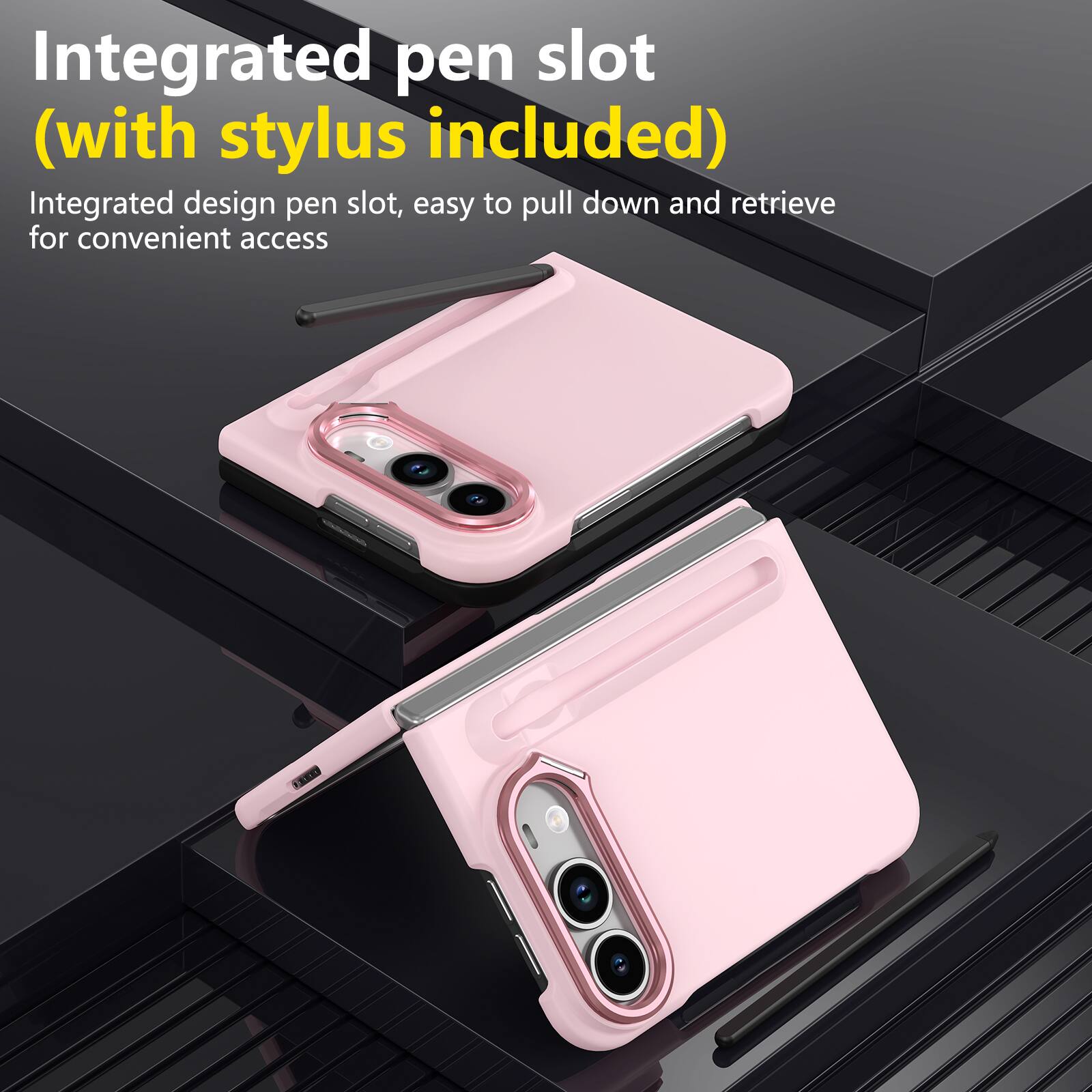 Integrated pen slot (with stylus included)  
Integrated design pen slot, easy to pull down and retrieve for convenient access