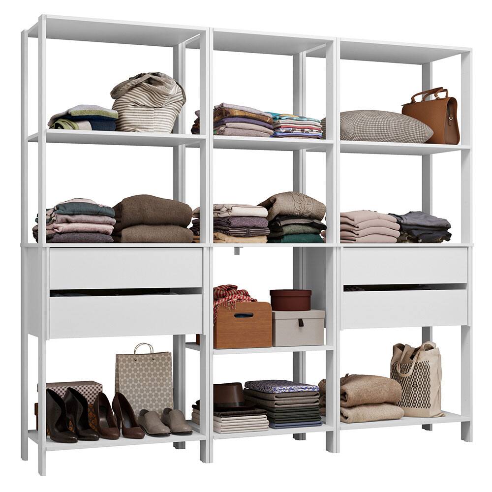 Angle. Madesa - Madesa Wardrobe Clothes Storage Rack with 4 Drawers and Open Shelves 78"L - White - White.