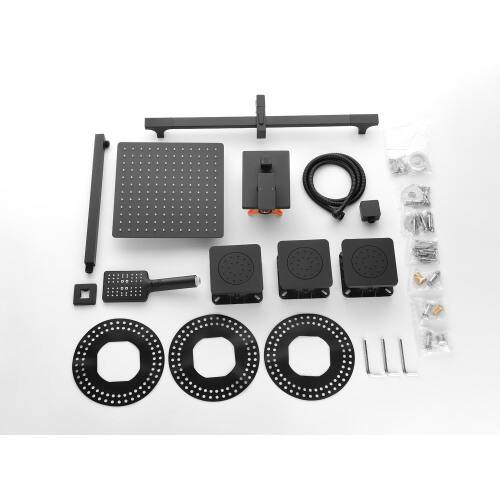 Alt View 5. JUJABU - Matte Black Shower System with Shower Head, Slide Bar, Bodysprays, Shower Arm, Hose, Valve Trim, and Lever Handles - Matte Black.