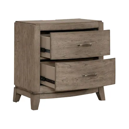 Front. Liberty Furniture Industries - Bedroom Nightstand with Charging Station AC, USB-A, USB-C - Burnished Beige Oak - Burnished Beige.